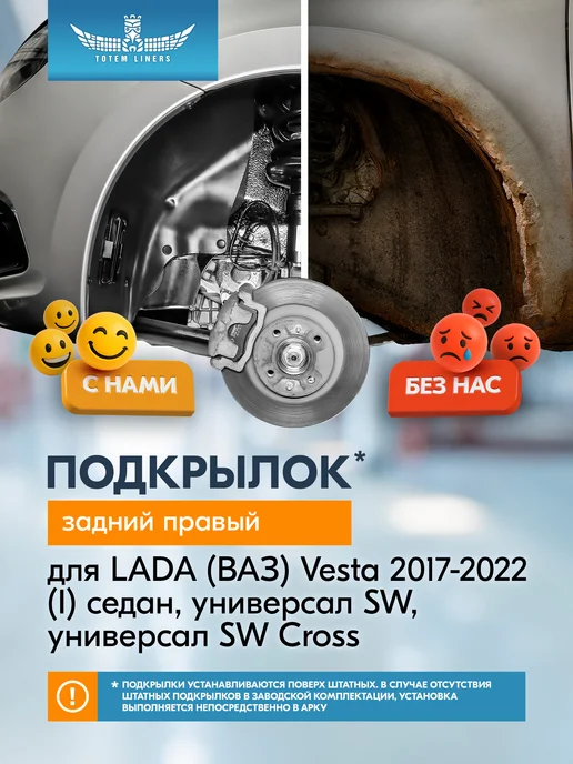 Подкрылок для LADA Vesta СЕД SW SW Cross, 2017-, 2WD (задний Totem Liners
