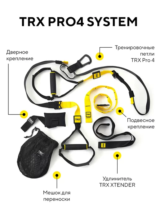 TRX Тренировочные петли с креплением функциональный тренинг, черный, фото 3
