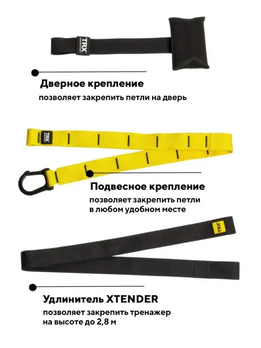 TRX Тренировочные петли с креплением функциональный тренинг, черный, фото 7