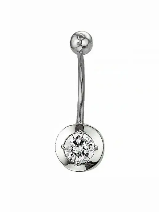 Zlatberry Пирсинг серебро 925 с крупным фианитом, серебристый