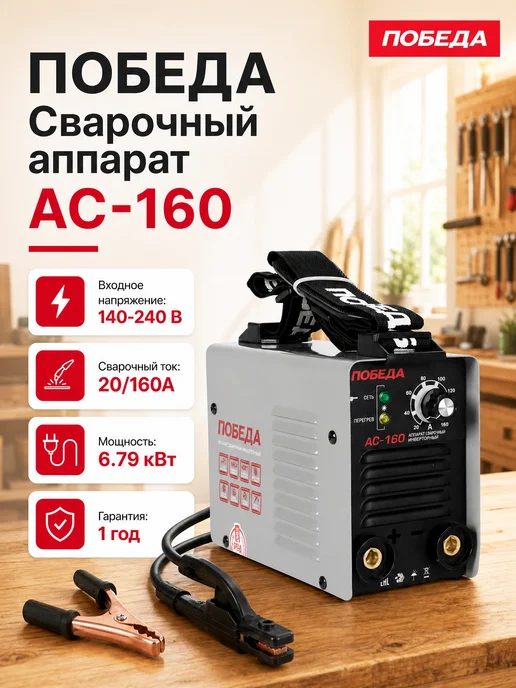 Победа Сварочный аппарат инверторный АС 160, черный