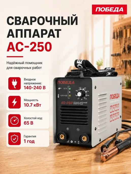 Победа Сварочный аппарат инверторный АС 250, черный