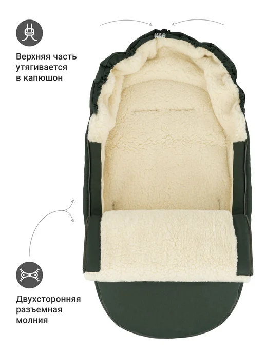 Markus Конверт в коляску зимний, модель Egg, зеленый, фото 3