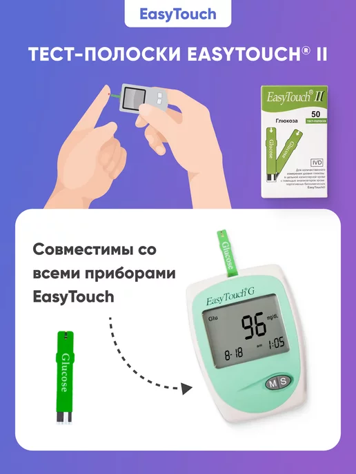 EASY TOUCH Тест-полоски 100 + Глюкометр EasyTouch G (ИзиТач), белый, фото 5