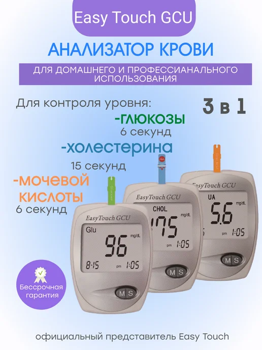 EASY TOUCH Экспресс анализатор крови с полосками глюкометр ИзиТач GCU, голубой