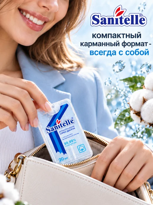 Sanitelle Антисептик для рук спрей карманный, 20 мл, 6 шт, 20 мл, фото 3