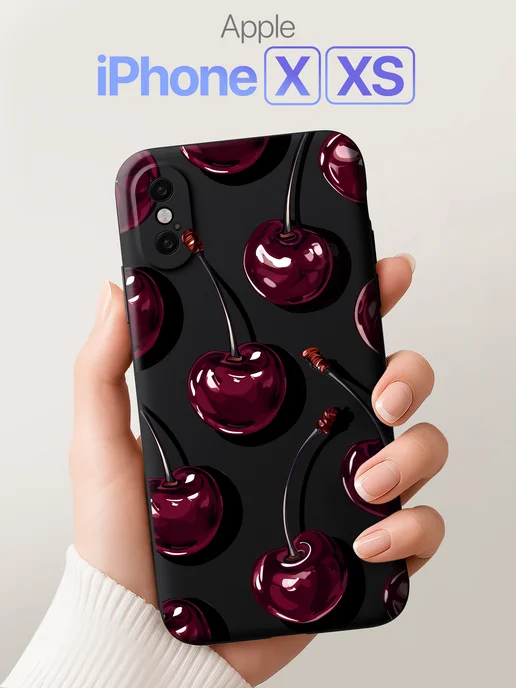 SCDesign Чехол на iPhone X и XS с вишней, черный