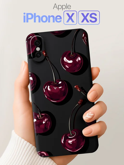SCDesign Чехол на iPhone X и XS с вишней, черный, фото 2