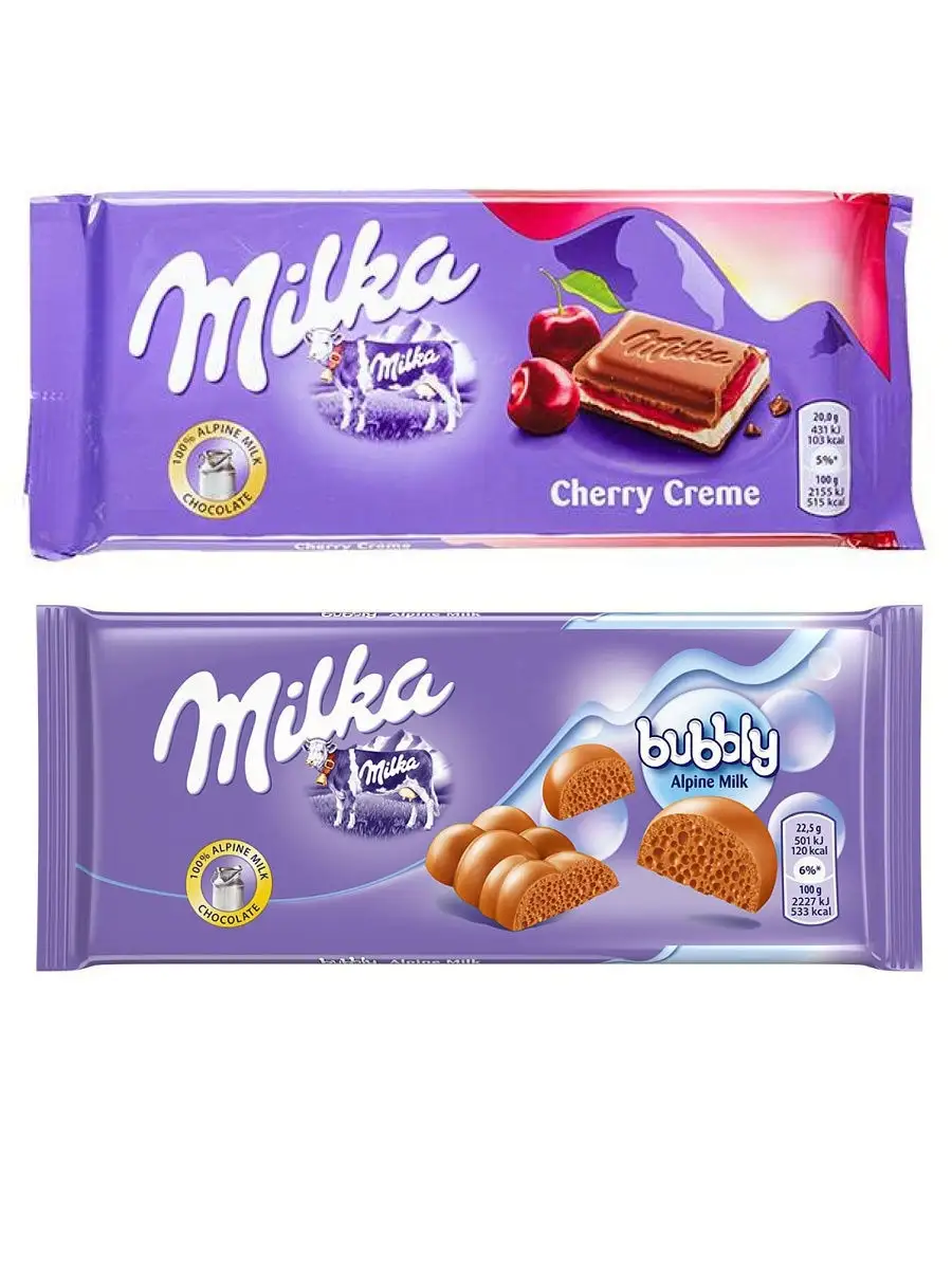 Шоколад Милка CherryCream+Alpine Bubble, Германия Milka 10405895 купить в  интернет-магазине Wildberries