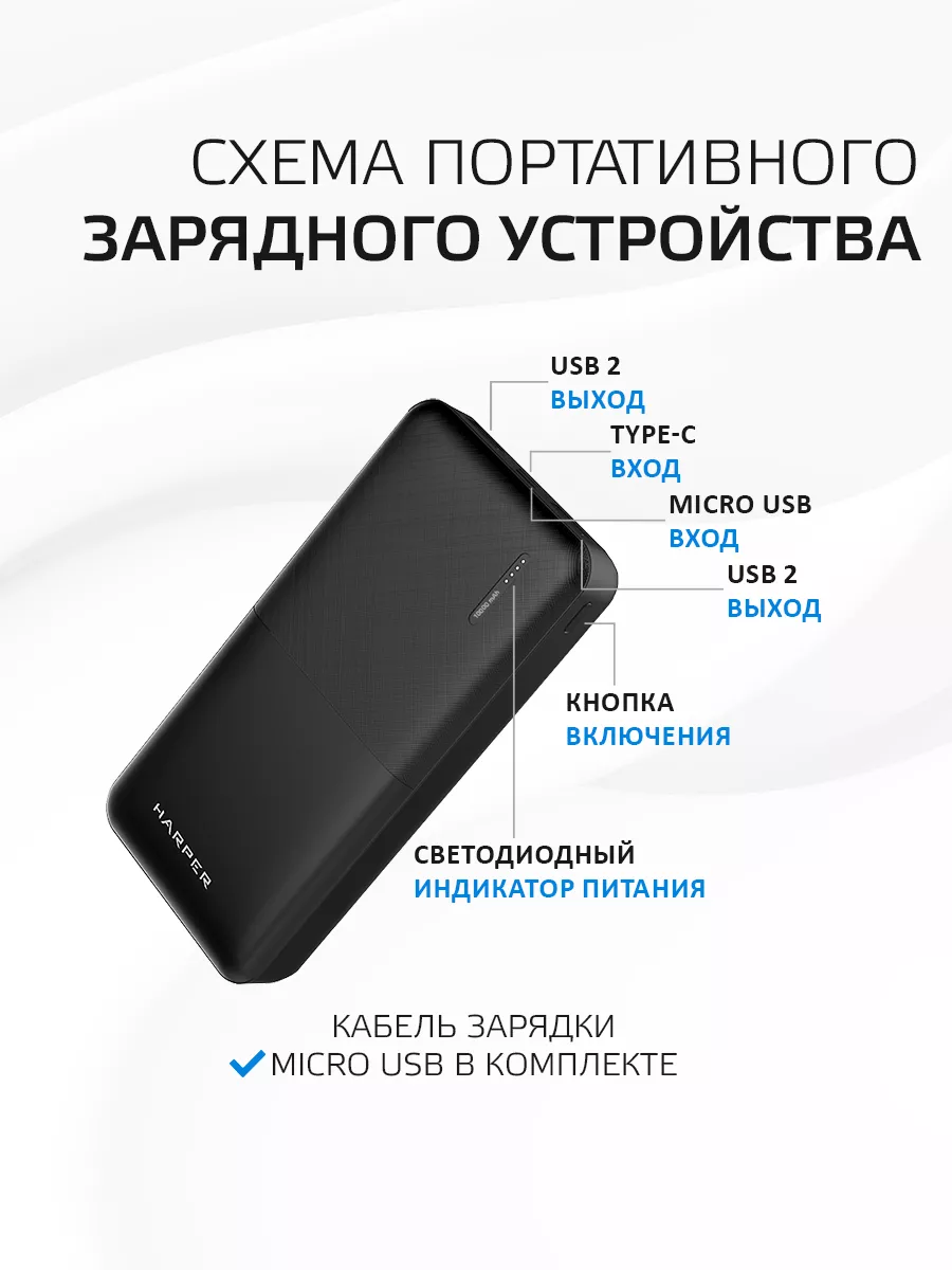 Power bank 10000 мАч PB-10011 /Micro USB/ USBх2 Harper 10461568 купить за  770 ₽ в интернет-магазине Wildberries