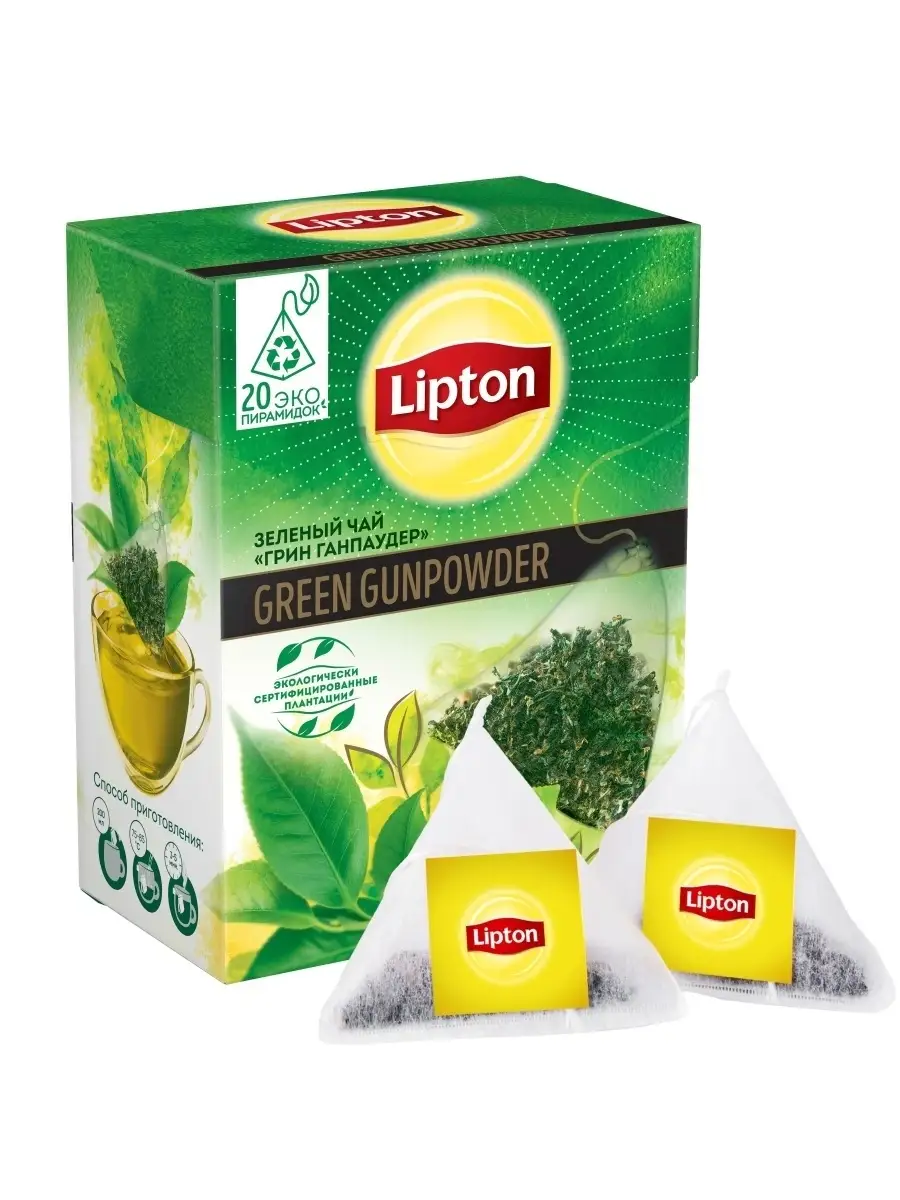 Зеленый чай в пирамидках Green Gunpowder 20 шт Lipton 10515719 купить в  интернет-магазине Wildberries