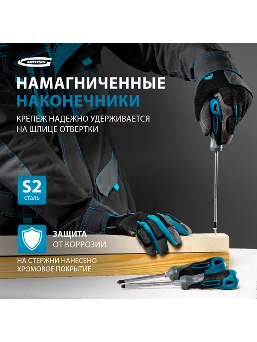 GROSS Набор отверток (шлицевые, крестовые), 6 штук, 12164, синий, фото 2