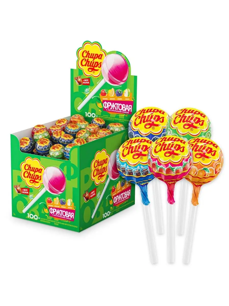 Карамель Chupa Chups Фруктовая + со вкусом колы, 100 шт по 12 г Chupa Chups  10615462 купить за 839 ₽ в интернет-магазине Wildberries