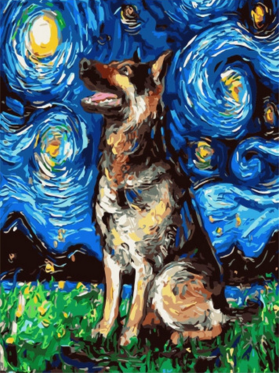 Собака 40 лет. Картины aja Trier в стиле Ван Гога. Картина Ван Гог собаки. Картина корги Ван Гог. Собака Ван Гога.