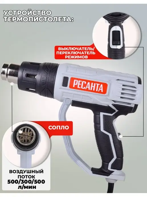 РЕСАНТА Строительный фен ФЭ-2000К, черный, фото 3