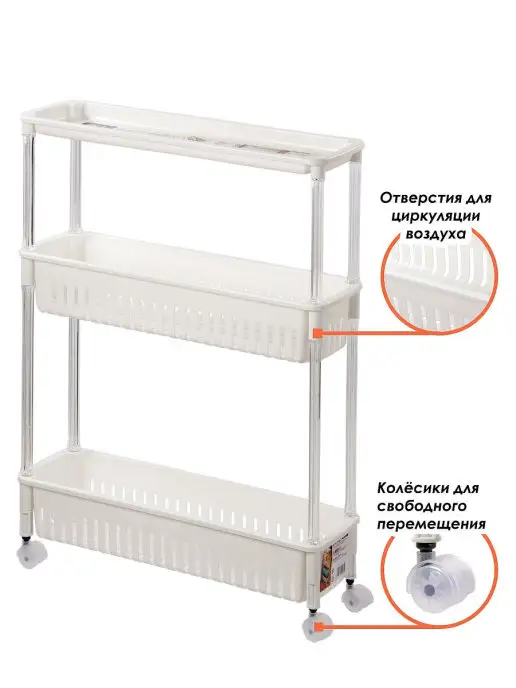 Sanko Этажерка с 3 секциями на колесиках 49,9х15,2х65,4 см, 49.9x15.2x65.4 см, фото 2
