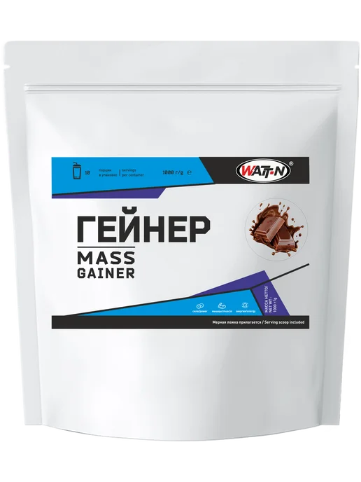 WATT NUTRITION Гейнер для набора массы, Mass Gainer, 1000 гр, шоколад, 1 кг, фото 8