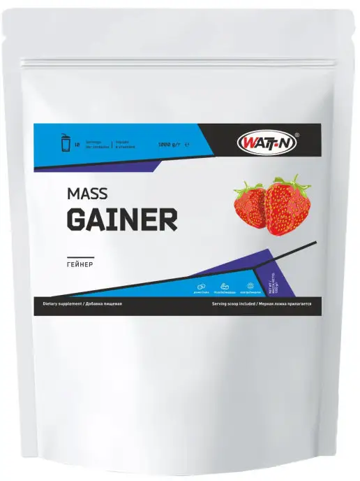 WATT NUTRITION Гейнер для набора массы, Mass Gainer, 1000 гр, клубника, 1 кг, фото 7