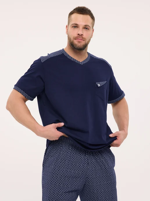 Lika Dress Пижама со штанами больших размеров костюм домашний, синий, фото 8