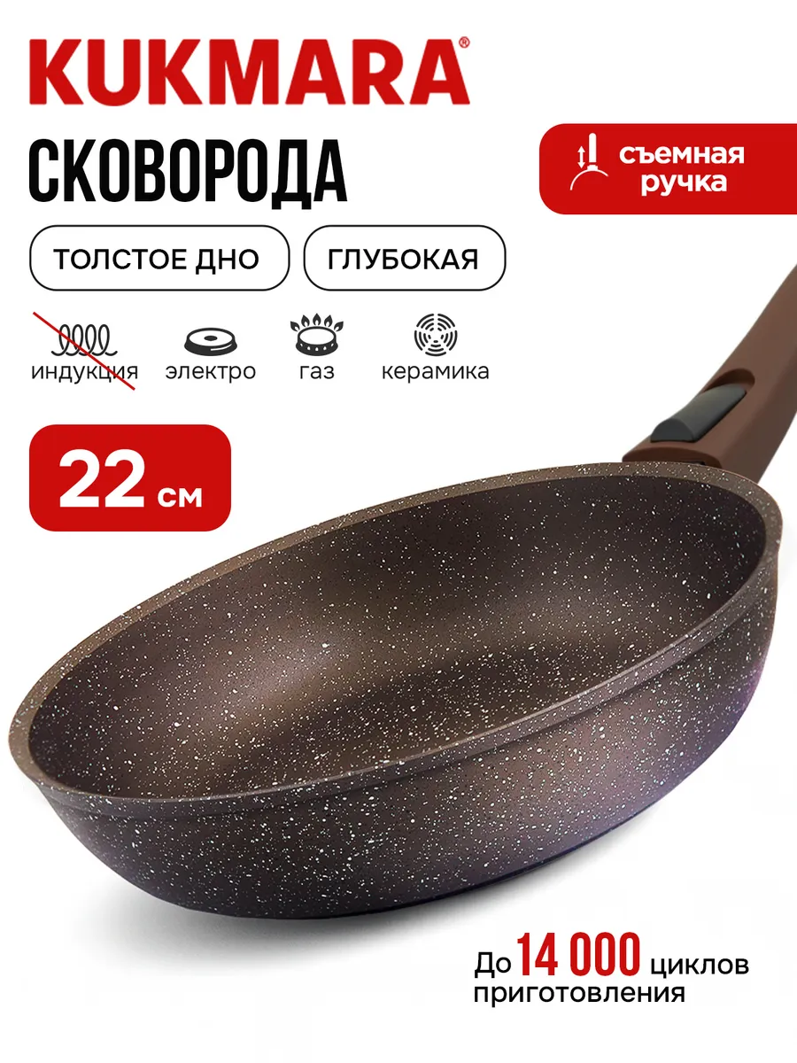 Сковорода антипригарная глубокая 22 см съемная ручка