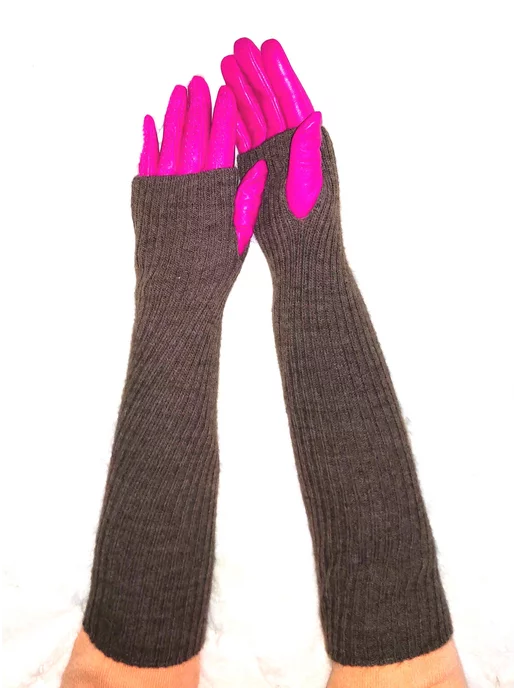 Infinity snood Митенки Mitt длинные без пальцев, коричневый, фото 2