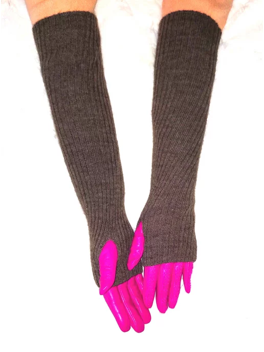 Infinity snood Митенки Mitt длинные без пальцев, коричневый, фото 3