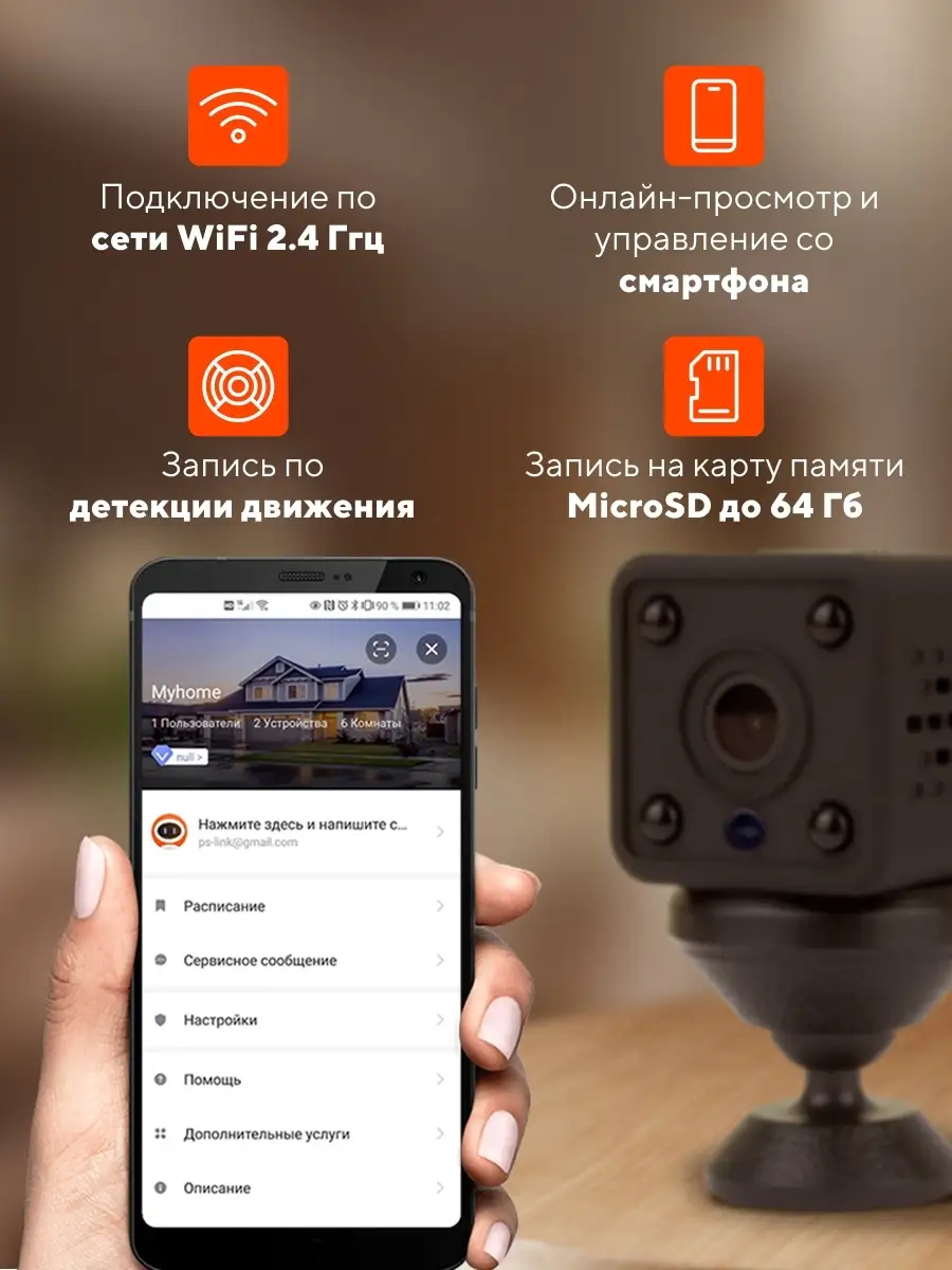 Миниатюрная WIFI камера с ИК подсветкой PS-link WJ01 PS-link 10965285  купить за 2 071 ₽ в интернет-магазине Wildberries