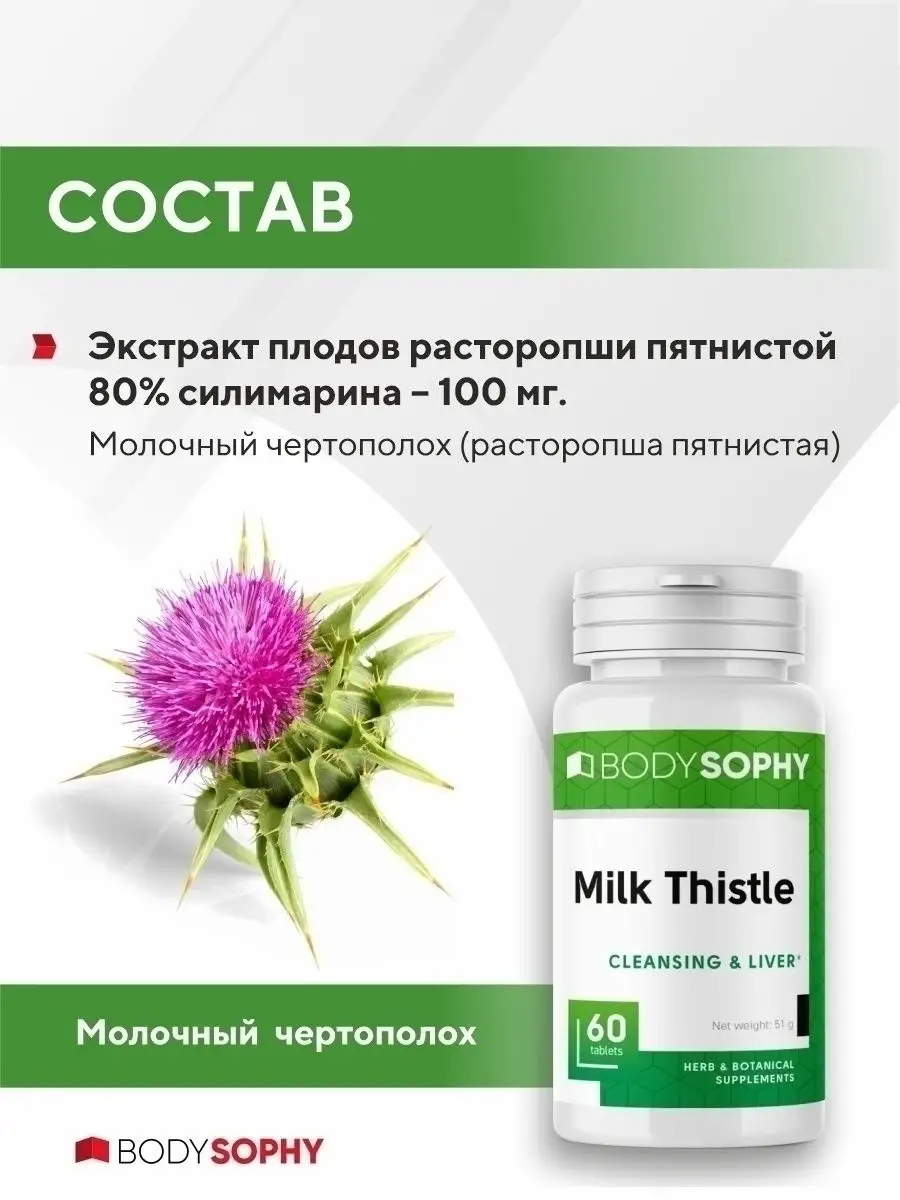 БАД Молочный чертополох 100 мг BodySophy 10967472 купить в  интернет-магазине Wildberries