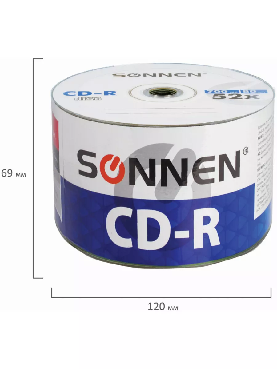 Компакт диски CD-R объемом 700Mb, скорость 52x 50 шт Sonnen 10995934 купить  за 774 ₽ в интернет-магазине Wildberries