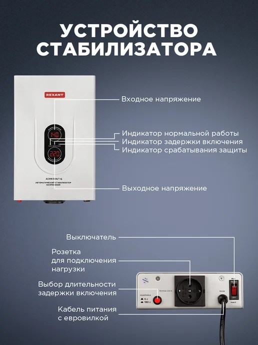 REXANT Стабилизатор напряжения настенный однофазный ACHN-500 1-Ц, вариант, фото 3