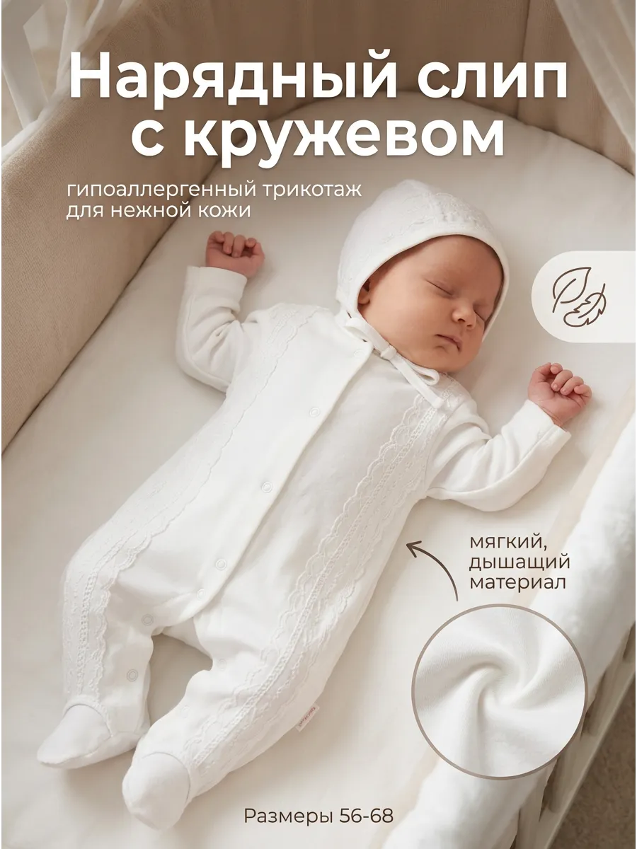 Комбинезон нательный на выписку слип с чепчиком