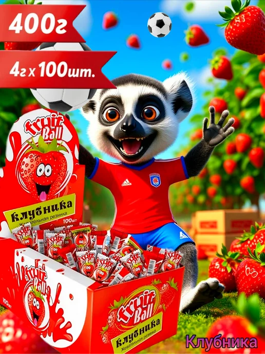 Fruit Ball Жевательная резинка Клубника 100 шт, 100 шт, фото 2