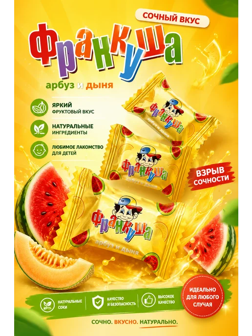 Франкуша Жевательная резинка, Арбуз-Дыня, 100 шт, 100 шт, фото 2