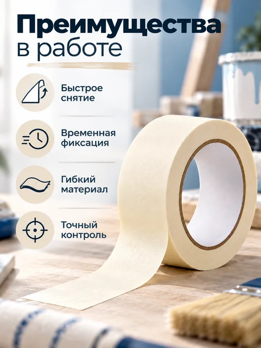 Мастерская Скотч малярный бумажный для ремонта, вариант, фото 6