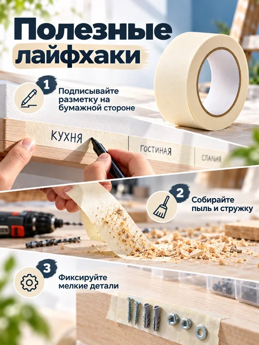 Мастерская Скотч малярный бумажный для ремонта, вариант, фото 7