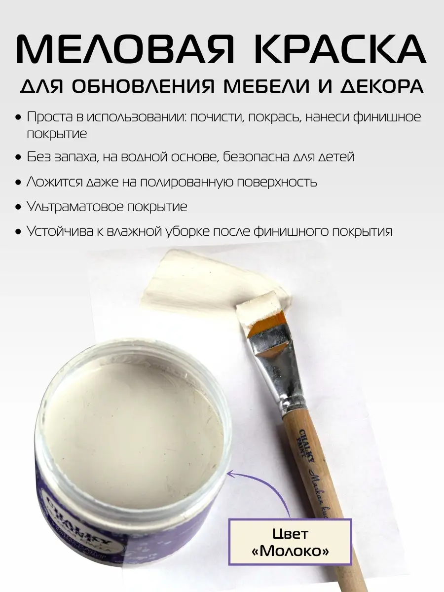 Краска меловая для мебели и декора, цвет Молоко, 500 гр. Chalky Paint  11213849 купить за 444 ₽ в интернет-магазине Wildberries