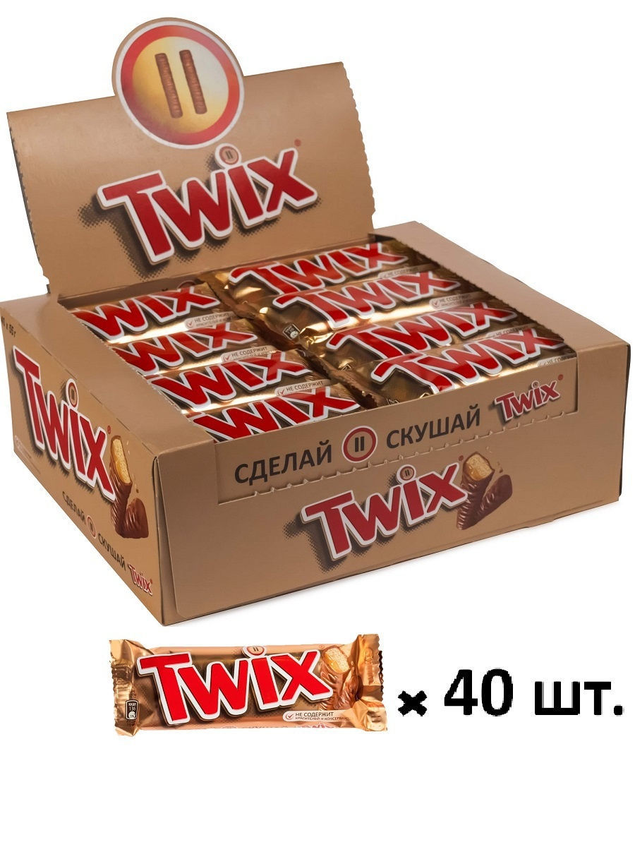 Шоколадный батончик с карамелью, 40 шт по 55 г Twix 11227924 купить в  интернет-магазине Wildberries