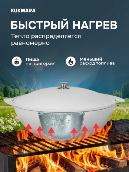 KUKMARA Казан алюминиевый с крышкой 6 л Кукмара, 9 л, фото 2