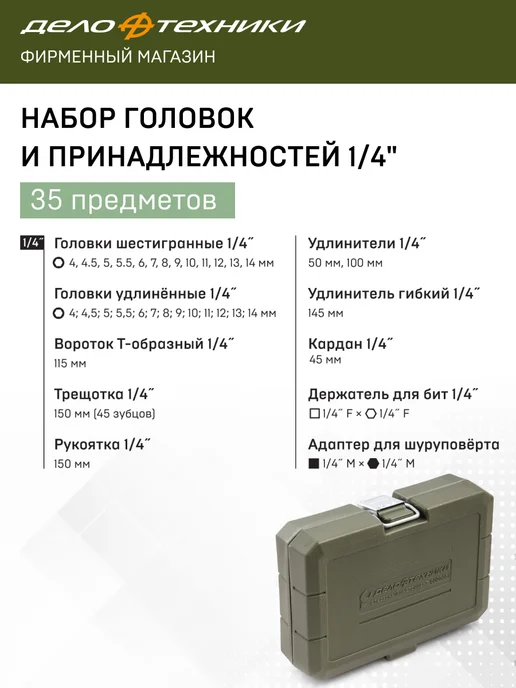 ДЕЛО ТЕХНИКИ Набор головок и принадлежностей 1 4", 35 предм, 600735, вариант, фото 3