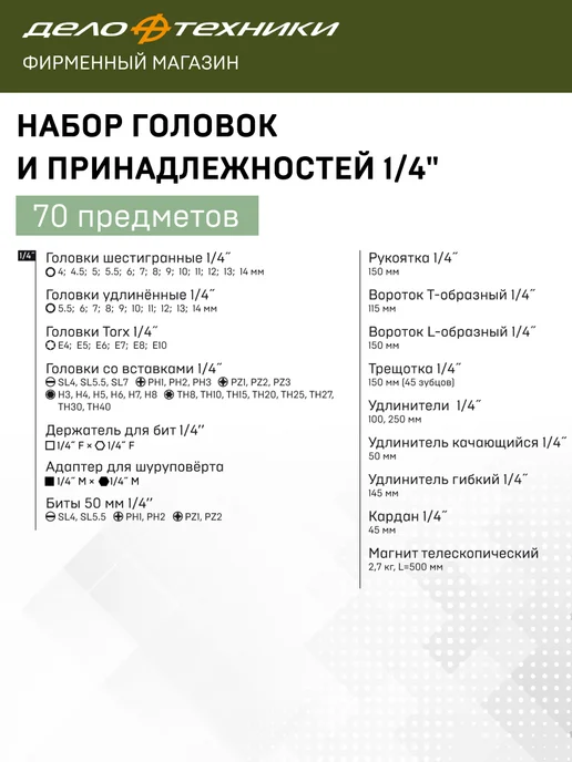 ДЕЛО ТЕХНИКИ Набор головок и принадлежностей 1 4", 70 предм, 600770, вариант, фото 3