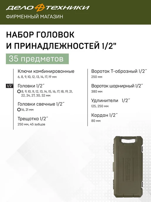 ДЕЛО ТЕХНИКИ Набор головок 1 2" с комбинированными ключами 620735, вариант, фото 3