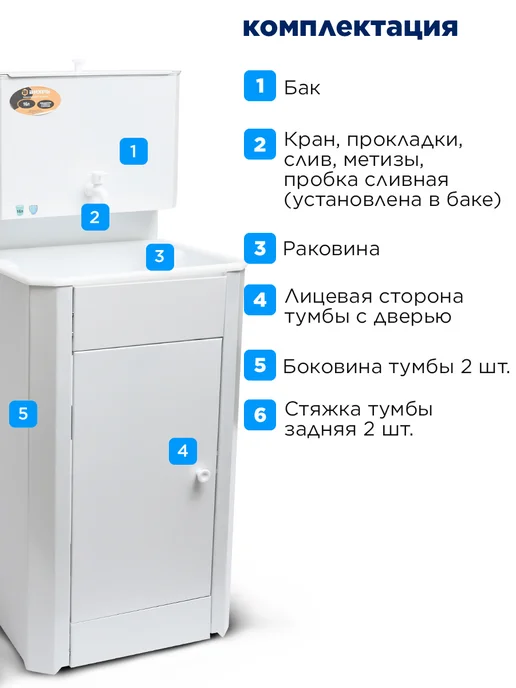 ВИХРЬ Умывальник дачный КОМФОРТ, с тумбой и без подогрева, белый, фото 5