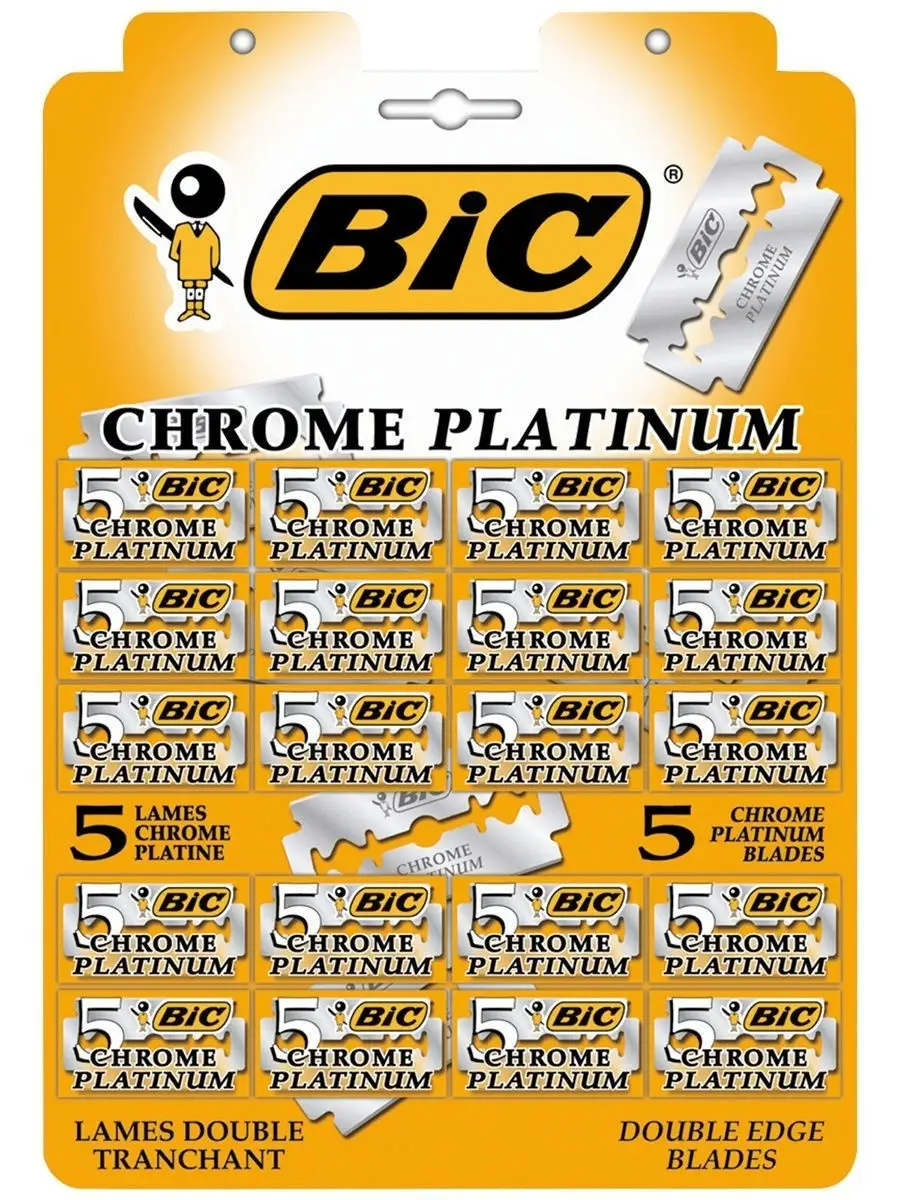 Лезвия для Т-образной бритвы, двусторонние, BIC Chrome Platinum, уп. 100  шт. BIC 11373583 купить в интернет-магазине Wildberries