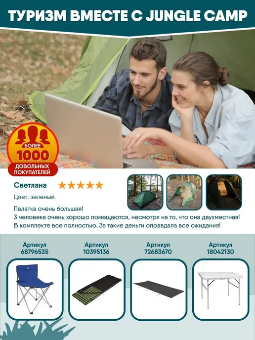 Jungle Camp Палатка туристическая 2 местная водонепроницаемая с тамбуром, вариант, фото 7