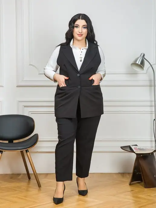 Elena Collection Жилет женский удлиненный офисный, черный, фото 2