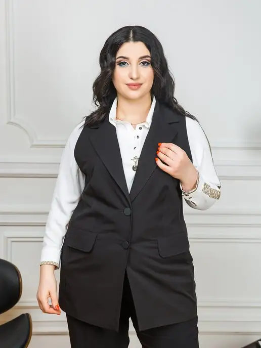 Elena Collection Жилет женский удлиненный офисный, черный, фото 3