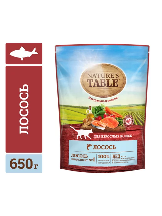 Nature's Table Сухой корм для кошек Лосось, 650г