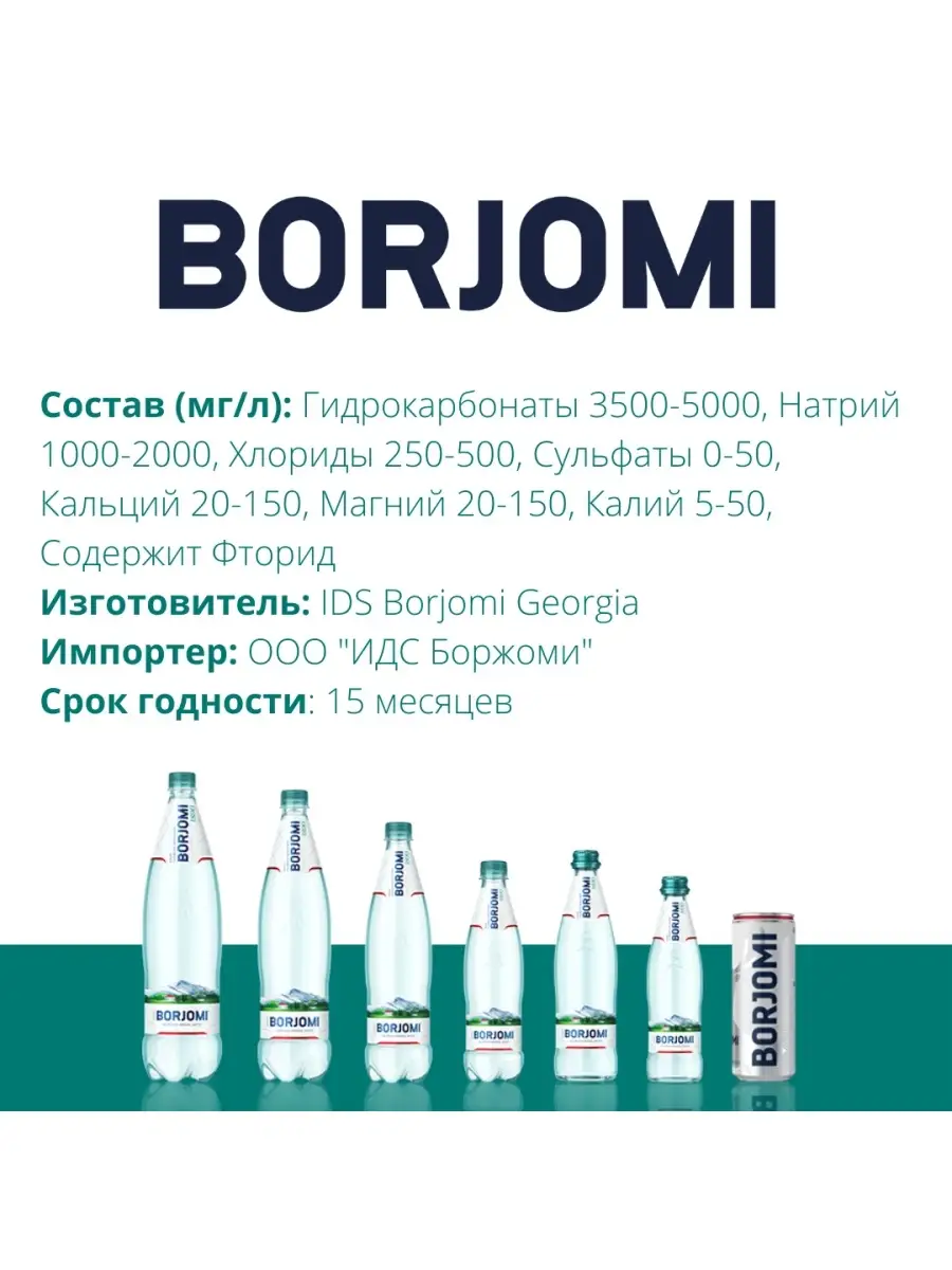 Вода минеральная природная Borjomi, 6 шт по 1,25 л ПЭТ Боржоми 11448801  купить в интернет-магазине Wildberries