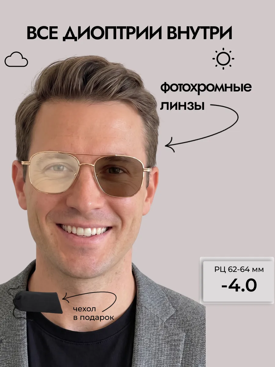Очки для зрения мужские фотохромные авиаторы