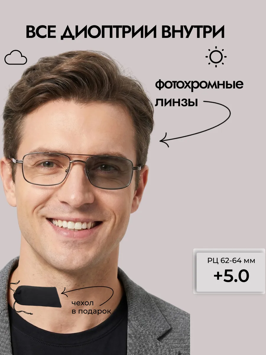 Очки для зрения мужские фотохромные прямоугольные